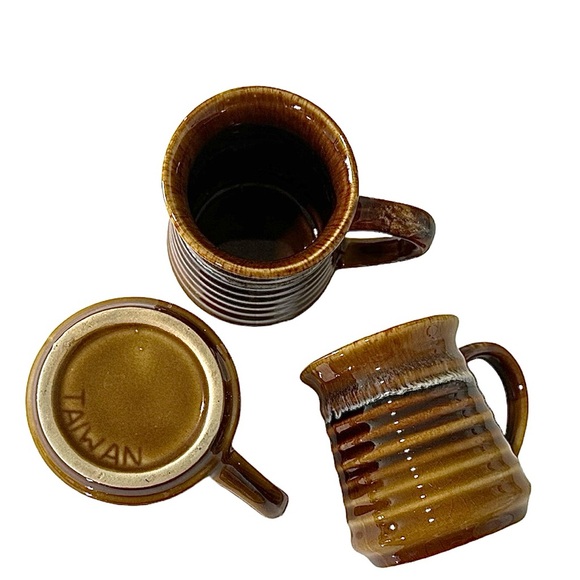 Vintage Coffee Mugs Brown Glazed Set of 3  MINT CONDITION - Picture 6 of 6
